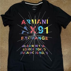 Armani Exchange black V neck shirt size L. This item is in good condition